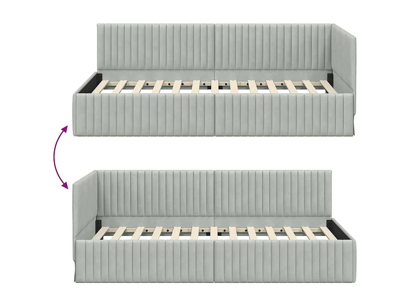 Cadre de lit d'angle Gris clair 90 x 200 cm Velours