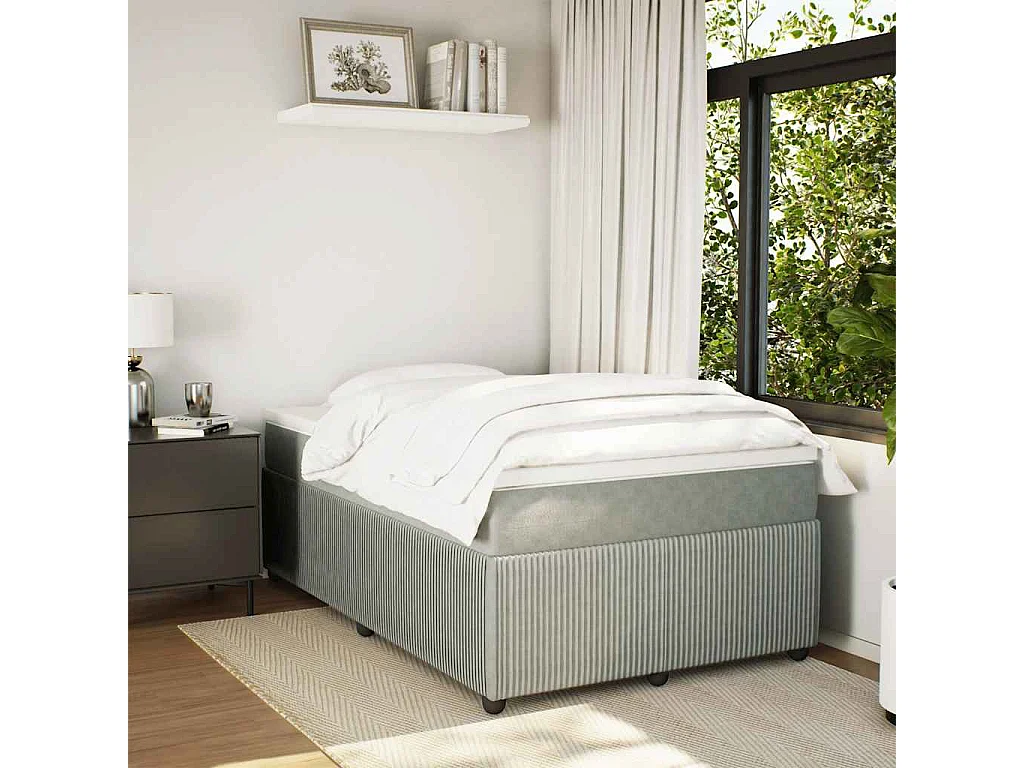 Somier de láminas gris claro y colchón de terciopelo 120x190cm