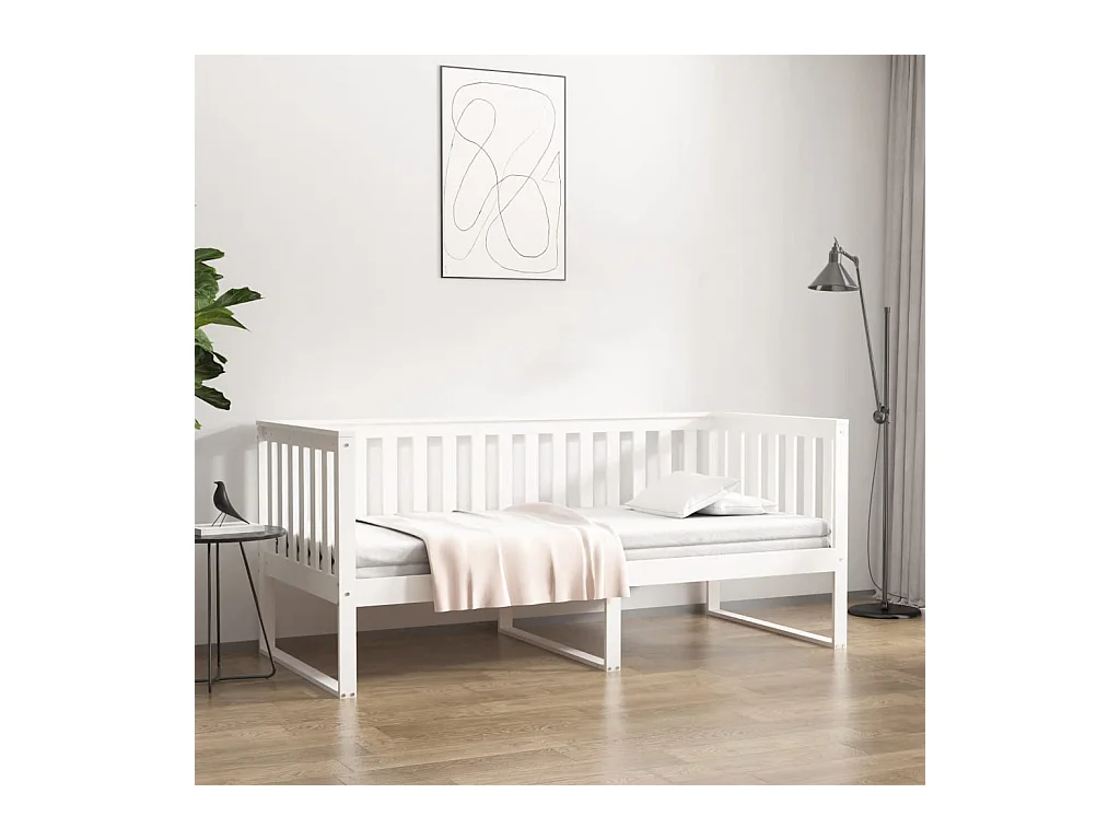 Divano letto senza materasso bianco 90x190 cm in legno massello di pino