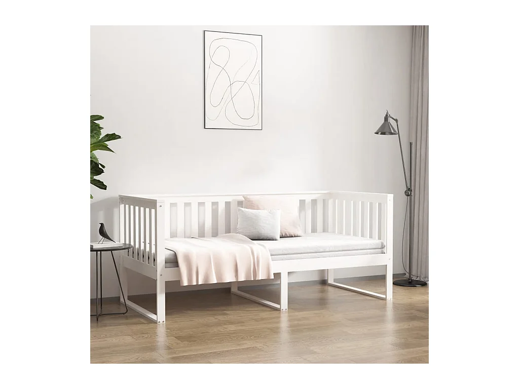Divano letto senza materasso bianco 90x190 cm in legno massello di pino