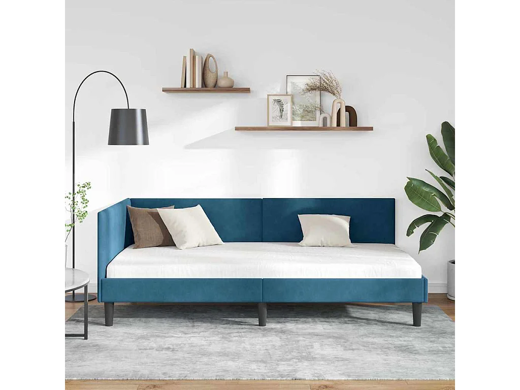 Cadre de lit d'angle Autre avec tête de lit Bleu 90 x 200 cm