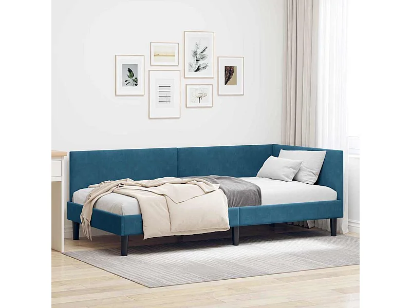 Ander hoekbedframe met hoofdeinde blauw 90 x 200 cm