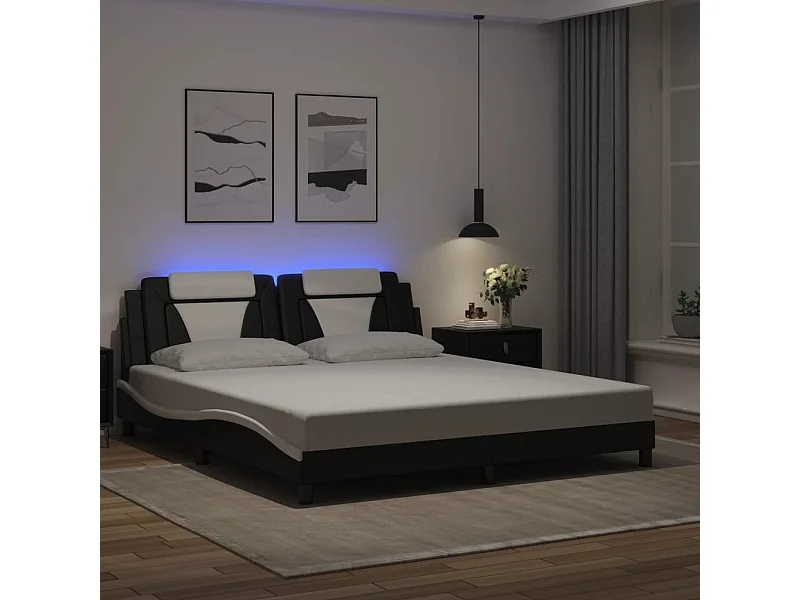 Bedframe met LED zonder matras zwart-wit 180x200 cm