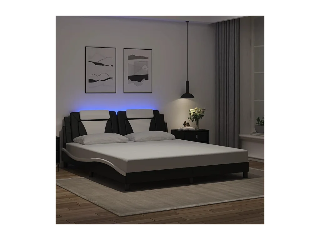 Cadre de lit avec LED sans matelas noir et blanc 180x200 cm