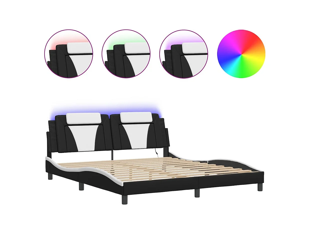 Cadre de lit avec LED sans matelas noir et blanc 180x200 cm