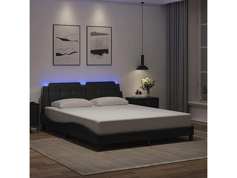 Estructura de cama con LED sin colchón negra 160x200 cm