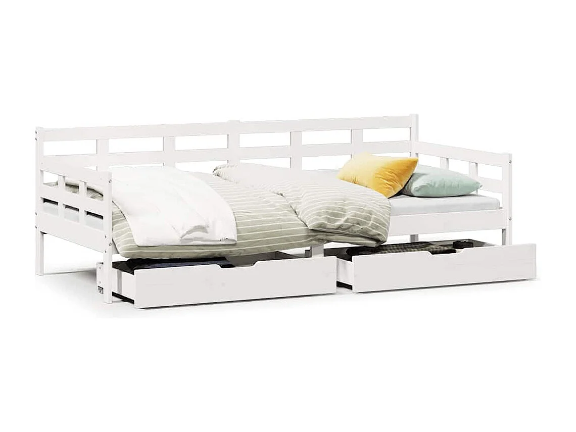 Divano letto e cassetti senza materasso bianco 80x200 cm in legno massello