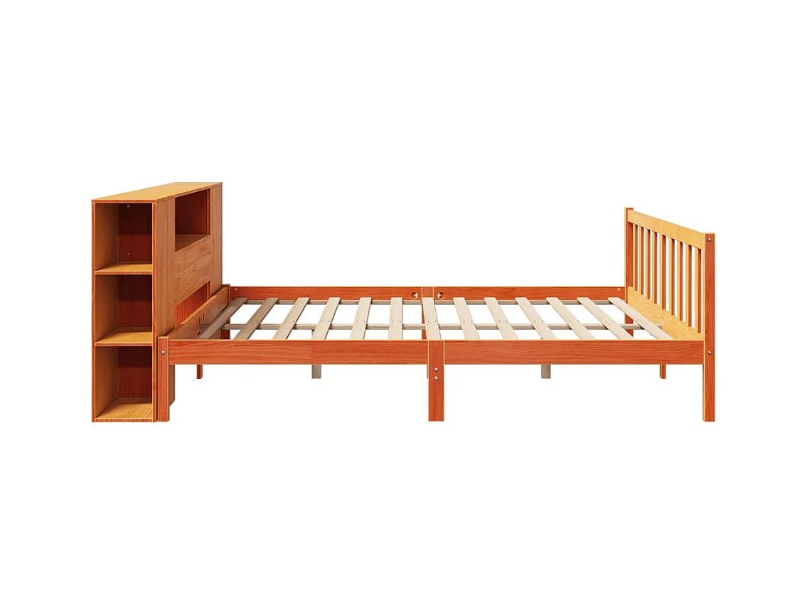 Letto libreria senza materasso, cera marrone, 200x200 cm, pino massiccio