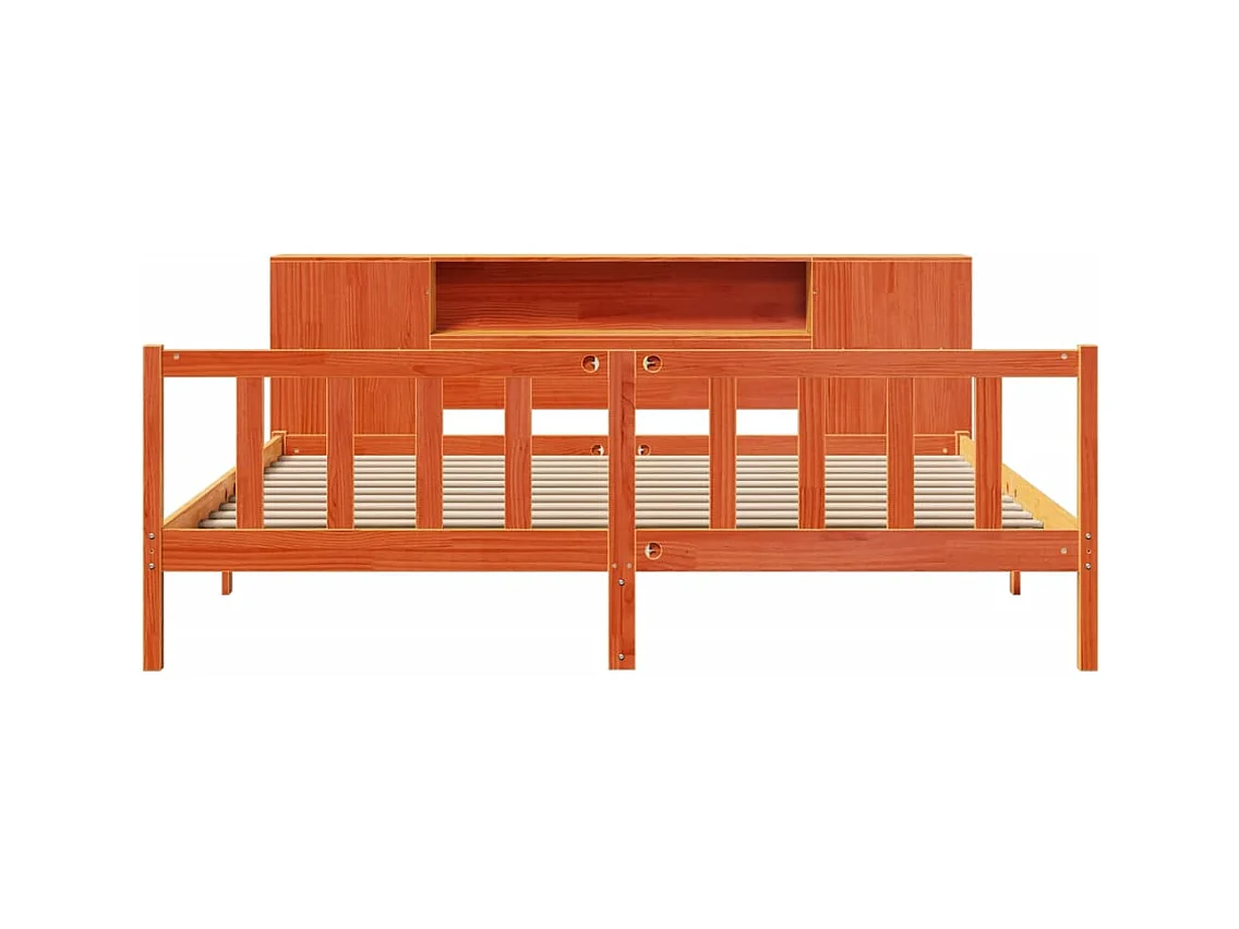 Letto libreria senza materasso, cera marrone, 200x200 cm, pino massiccio