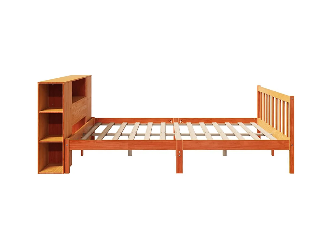 Letto libreria senza materasso, cera marrone, 200x200 cm, pino massiccio