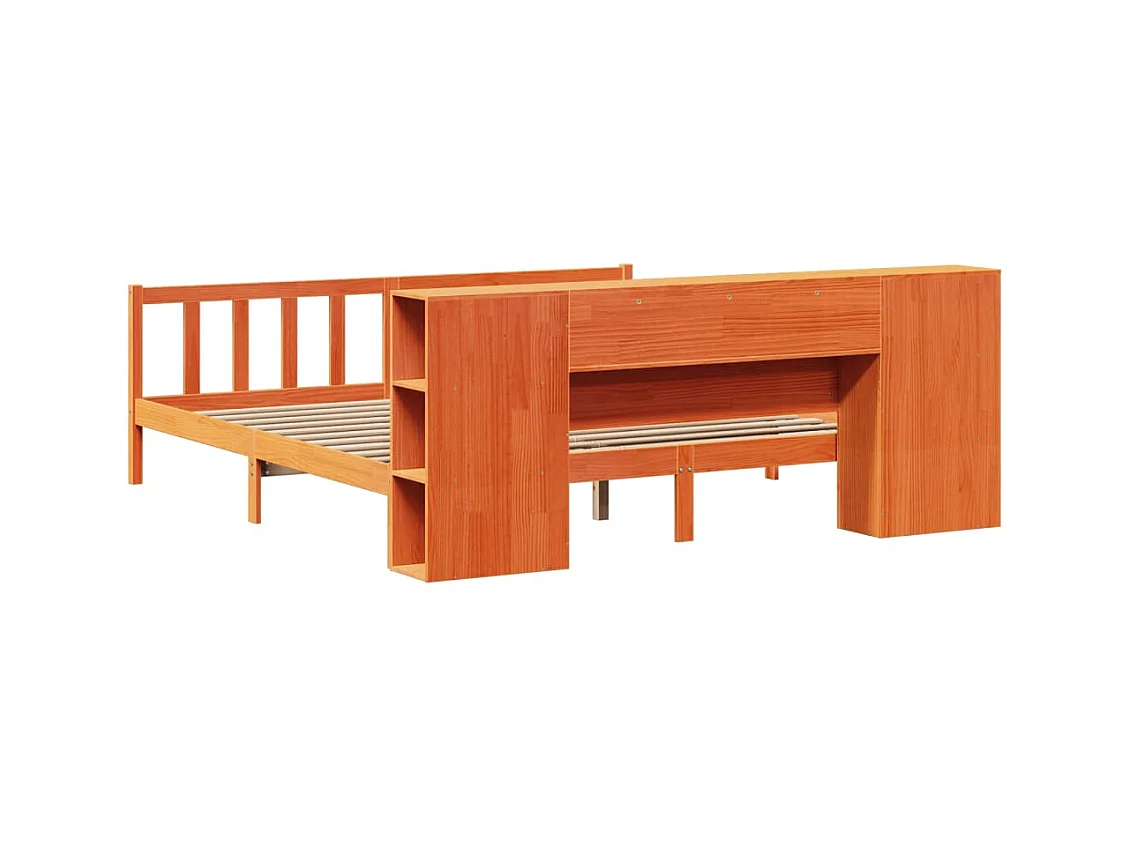Letto libreria senza materasso, cera marrone, 200x200 cm, pino massiccio