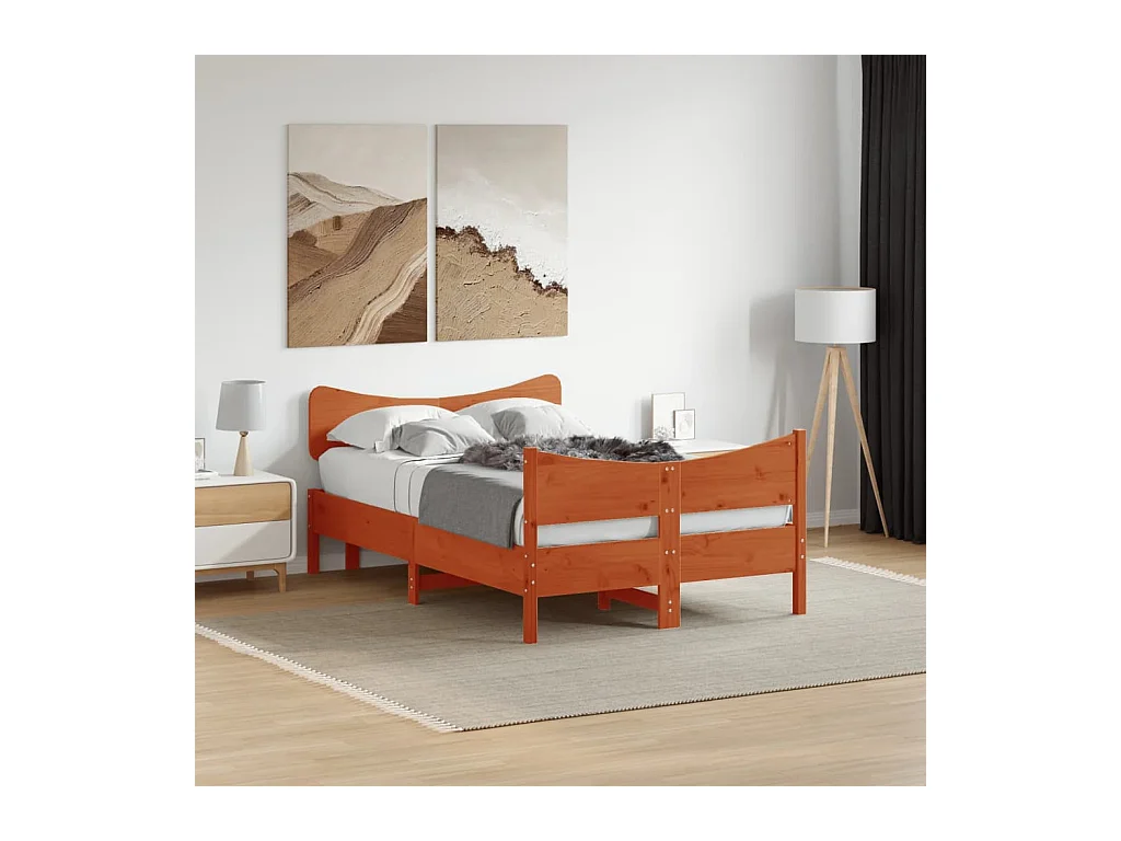 Cadre de lit sans matelas cire marron 120x200cm bois pin massif