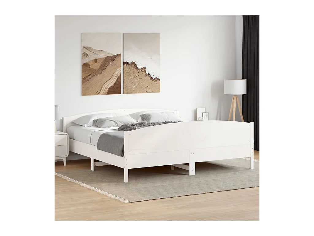Struttura letto senza materasso bianco 200x200 cm in legno massello di pino