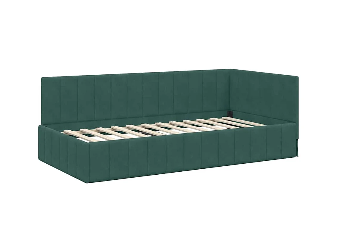 Donkergroen hoekbedframe 90 x 200 cm fluweel
