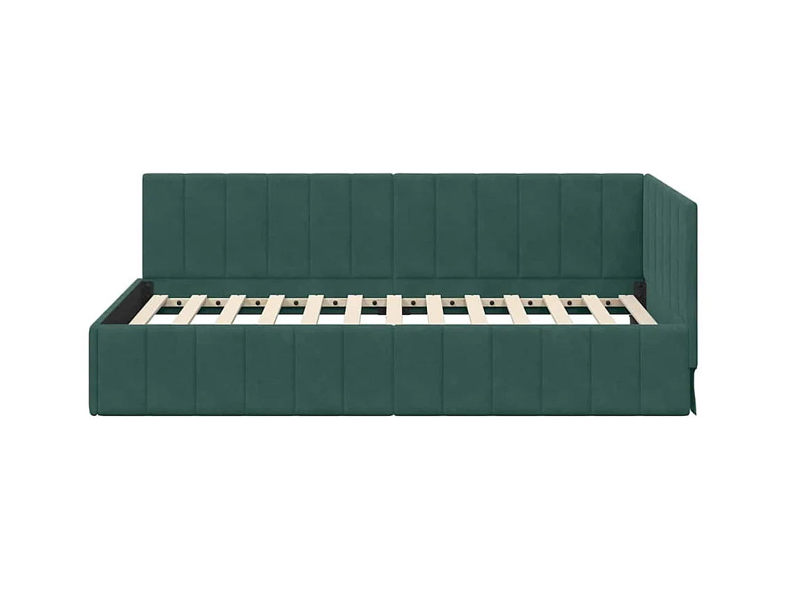 Donkergroen hoekbedframe 90 x 200 cm fluweel