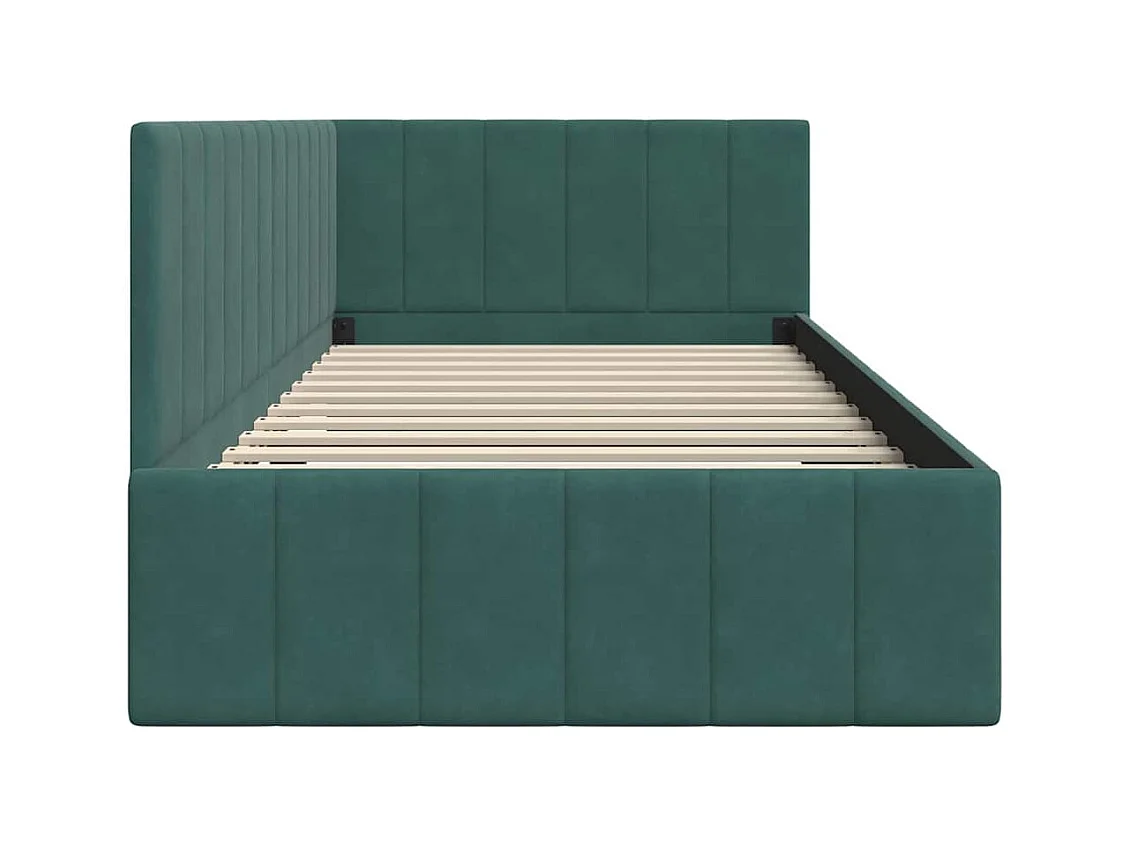 Donkergroen hoekbedframe 90 x 200 cm fluweel