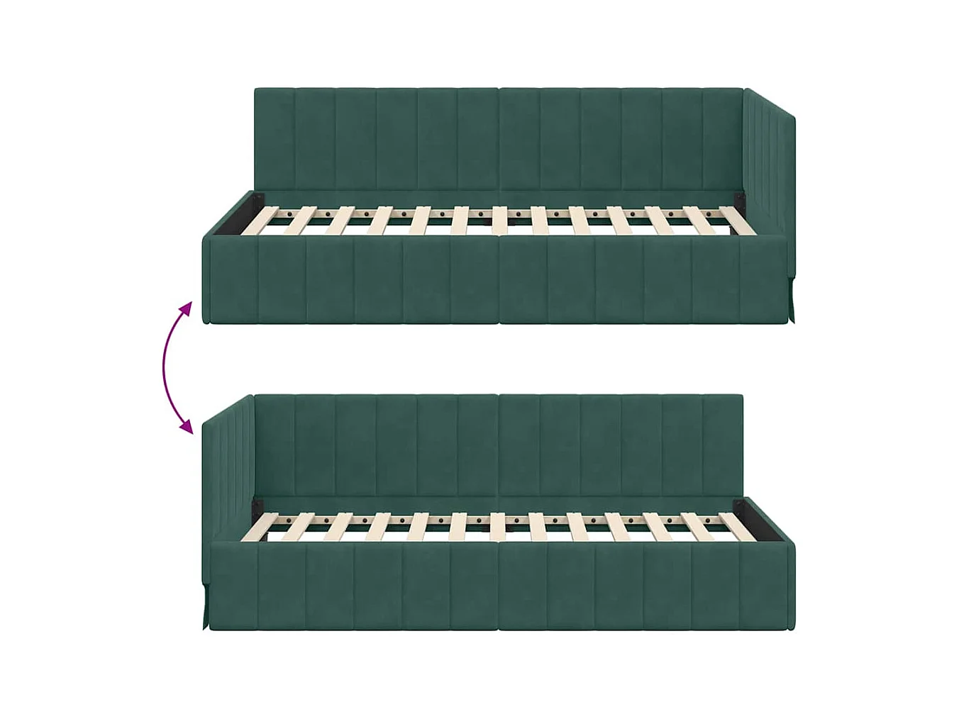 Donkergroen hoekbedframe 90 x 200 cm fluweel