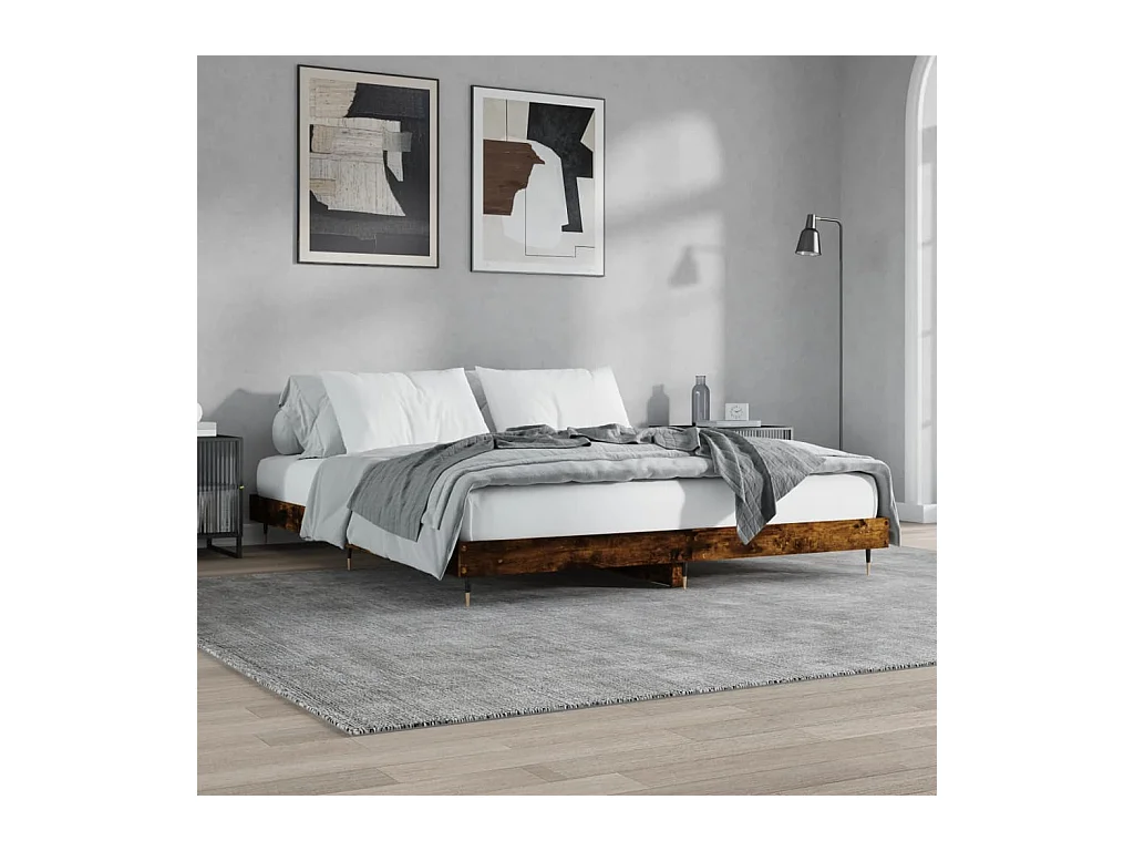 Cadre de lit sans matelas chêne fumé 200x200 cm bois ingénierie