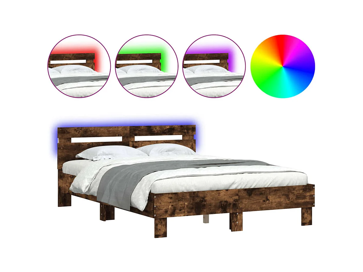 Bedframe met LED zonder matras gerookt eiken 120x190 cm