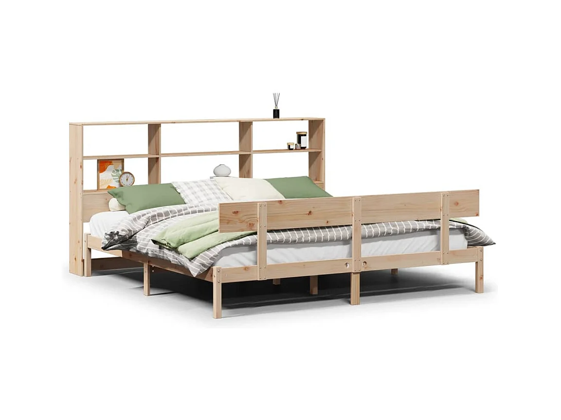 Letto a libreria senza materasso 180x200 cm in legno massello di pino