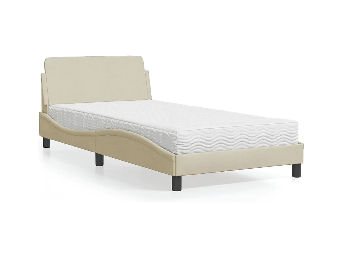 Bed met crème matras 100x200 cm stof