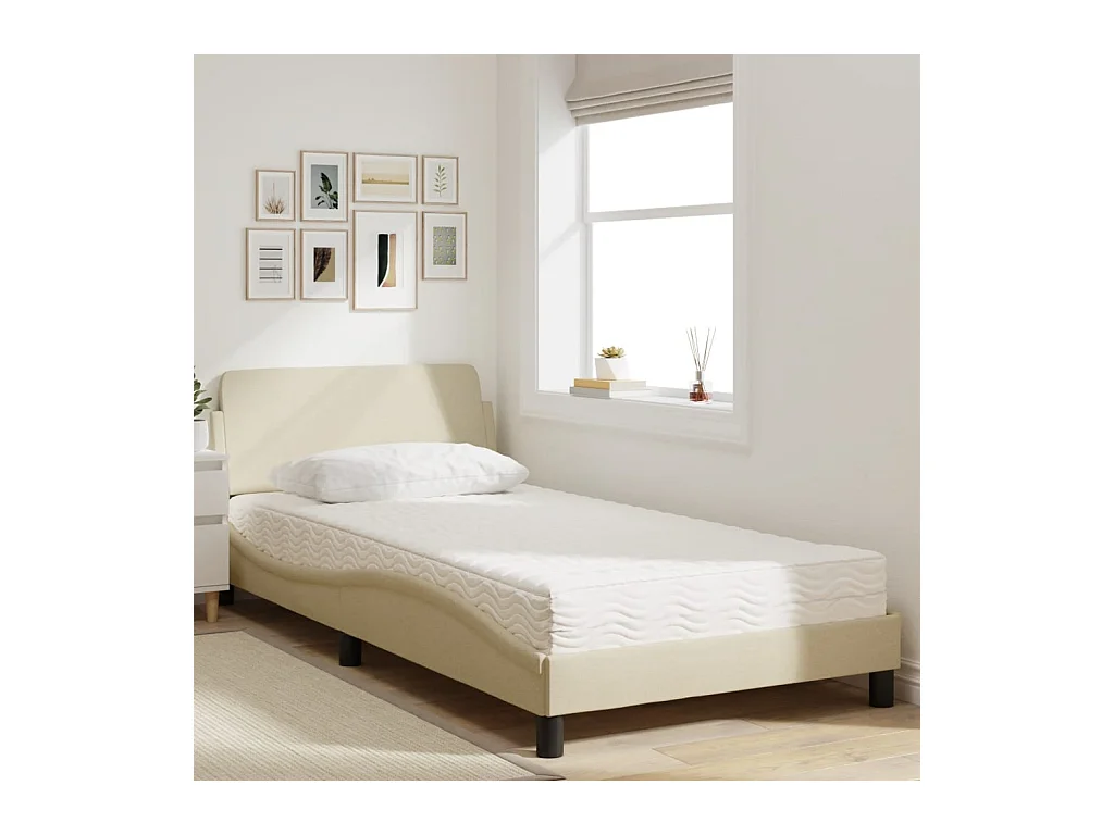 Bed met crème matras 100x200 cm stof