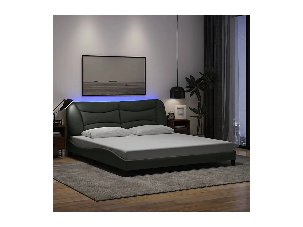 Struttura letto con LED senza materasso tessuto grigio scuro 180x200 cm