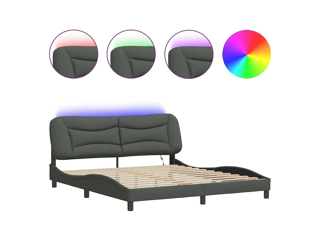 Struttura letto con LED senza materasso tessuto grigio scuro 180x200 cm