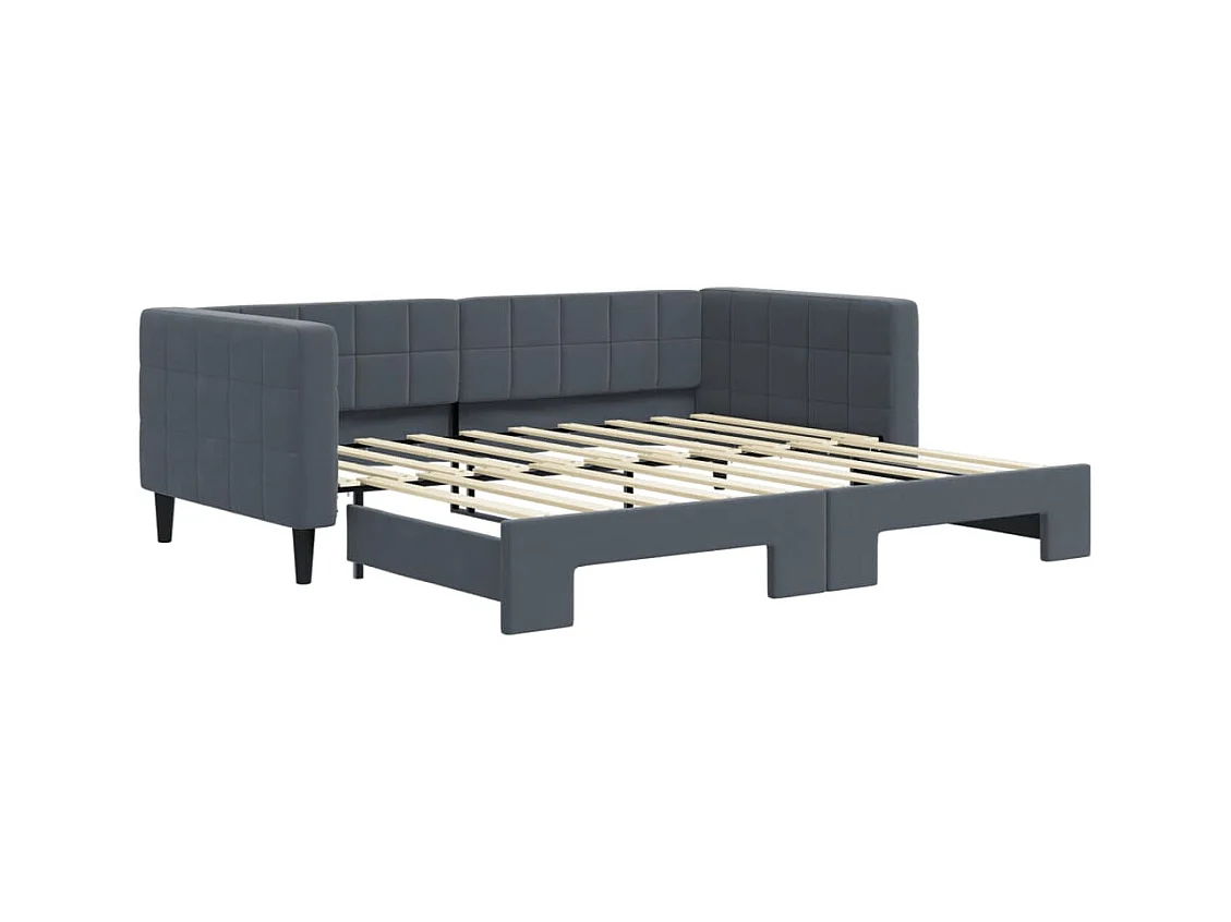 Lit de jour avec gigogne sans matelas gris foncé 90x190 cm