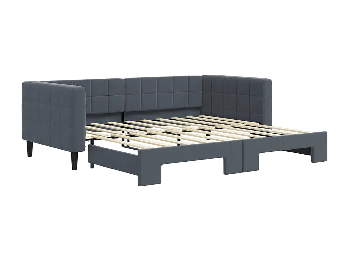 Lit de jour avec gigogne sans matelas gris foncé 90x190 cm