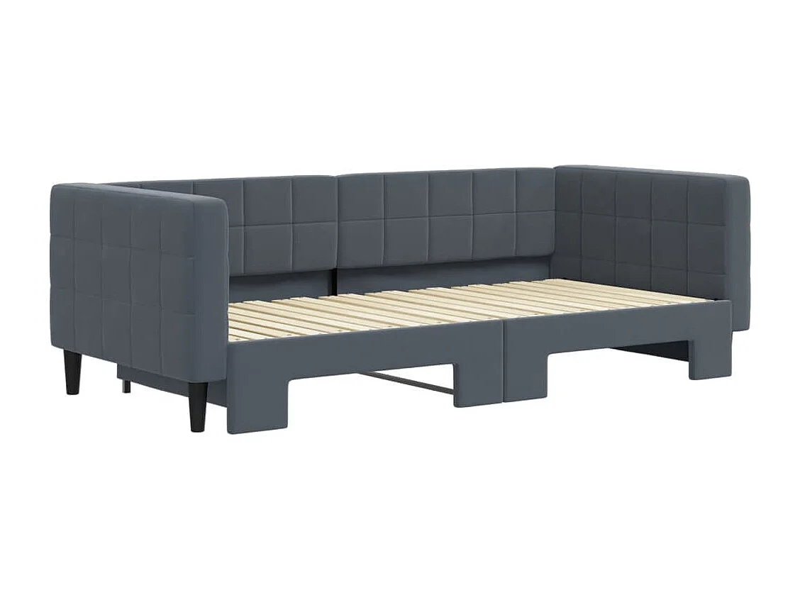Lit de jour avec gigogne sans matelas gris foncé 90x190 cm