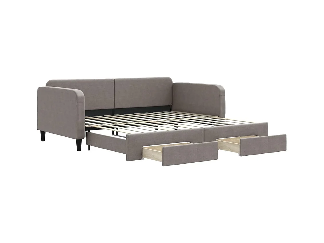 Lit de jour avec gigogne et tiroirs taupe 100x200 cm tissu