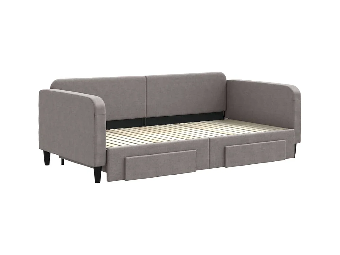 Lit de jour avec gigogne et tiroirs taupe 100x200 cm tissu