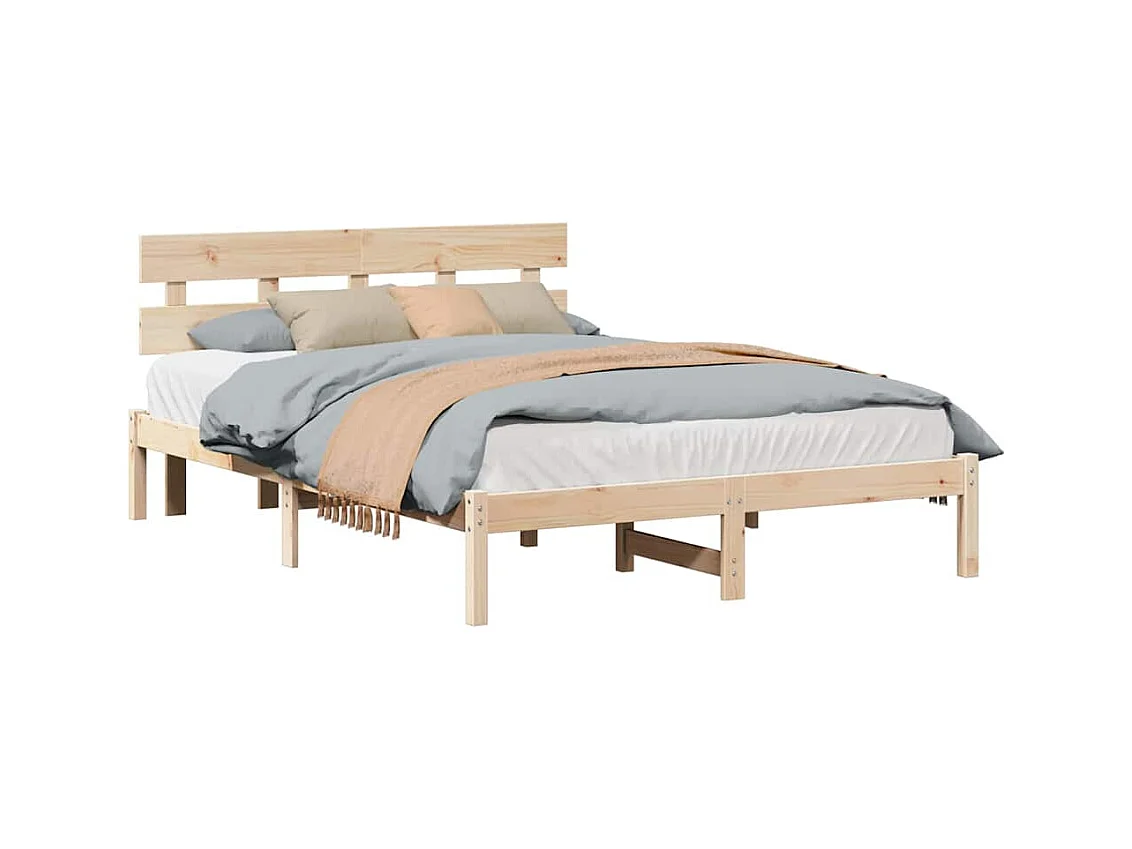 Struttura letto marrone 140 x 200 cm in legno massello di pino