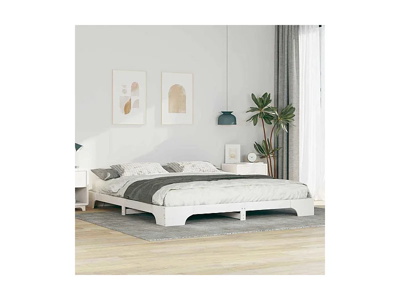 Cadre de lit surélevé avec stockage Blanc 200 x 210 cm bois