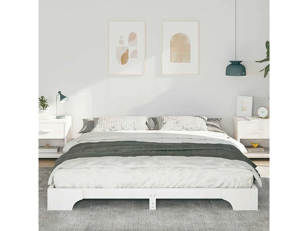 Cadre de lit surélevé avec stockage Blanc 200 x 210 cm bois