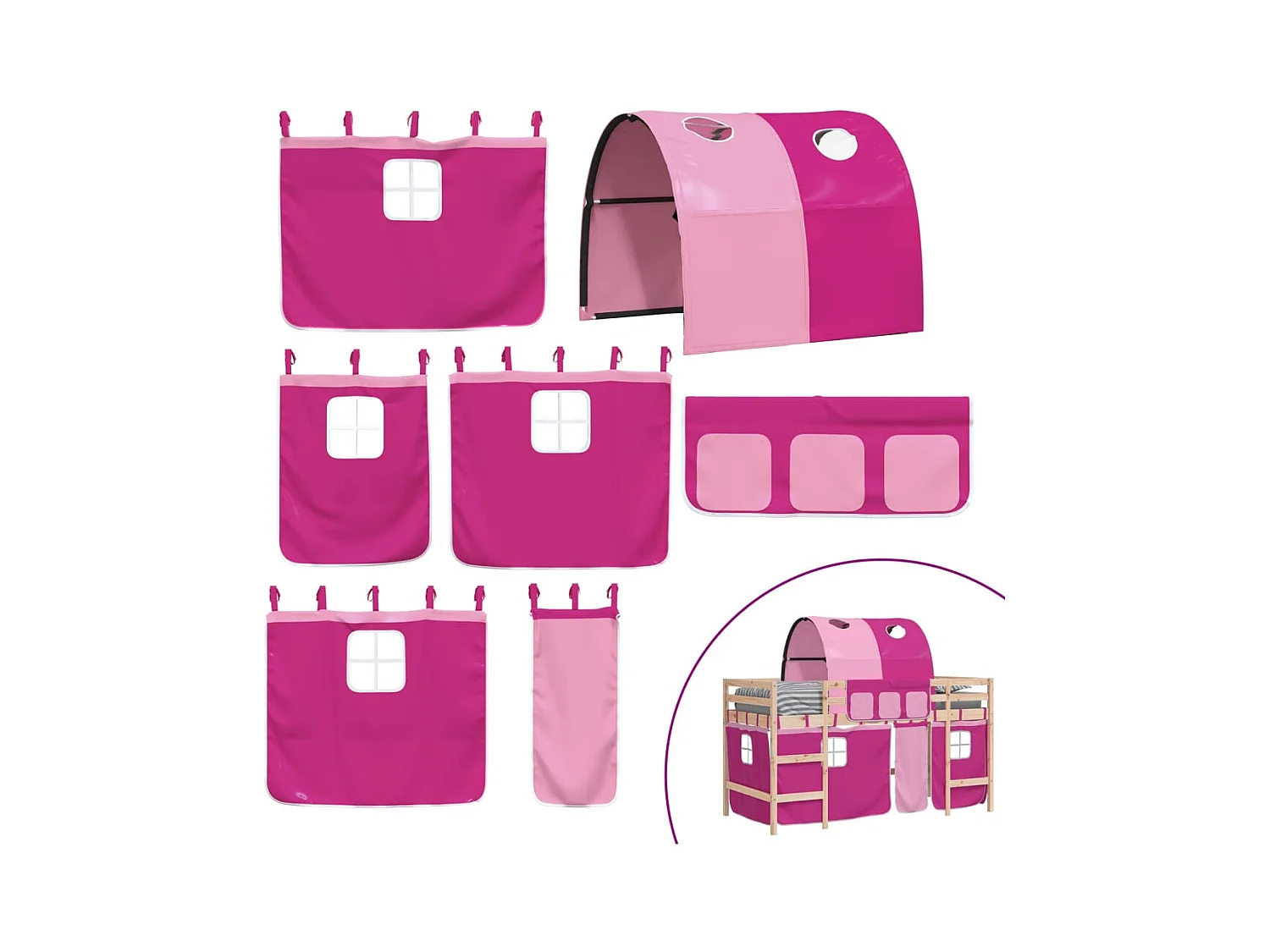 Kinderhoogslaper met tunnel zonder matras roze 90x200 cm