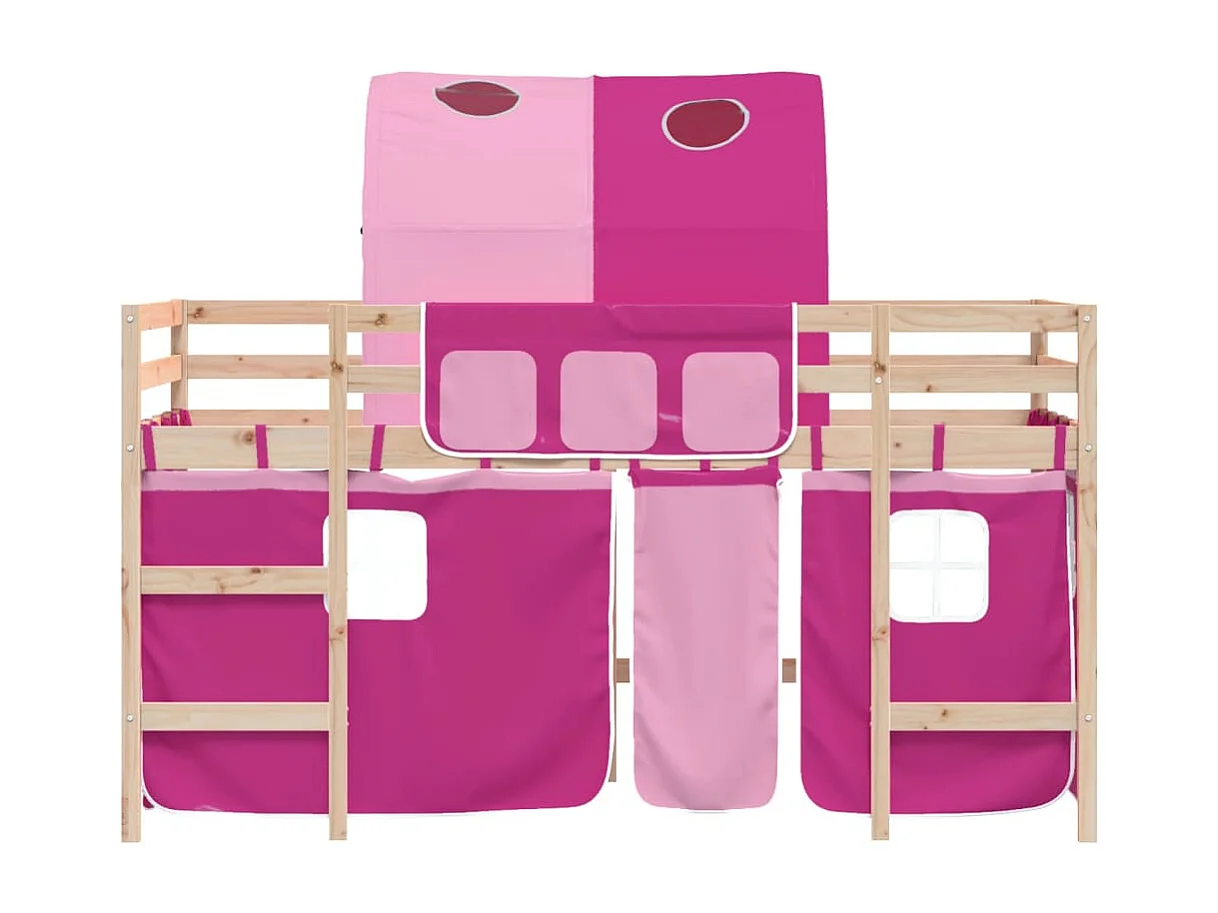 Lit mezzanine enfants avec tunnel sans matelas rose 90x200 cm
