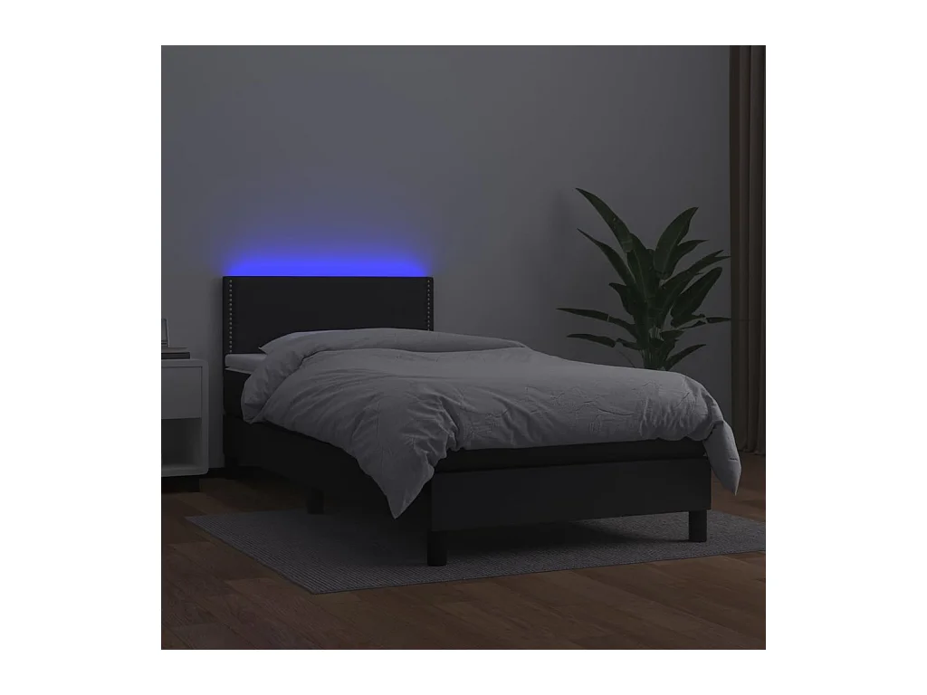 Sommier à lattes de lit et matelas LED Noir 90x200cm Similicuir