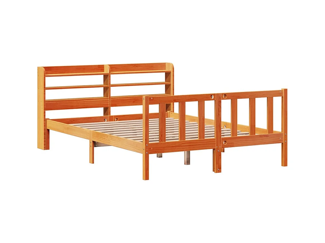 Bedframe en hoofdbord zonder matras bruin gewaxt 135x190 cm