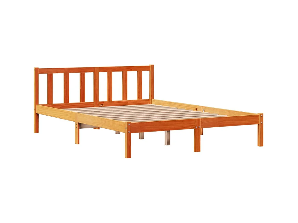 Bedframe en hoofdbord zonder matras bruin gewaxt 135x190 cm