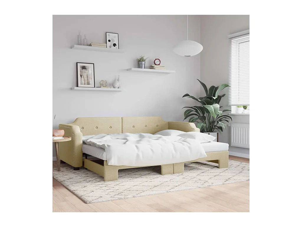 Lit de jour avec gigogne sans matelas crème 90x200 cm