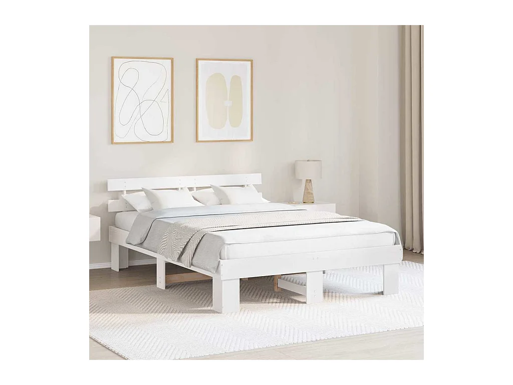 Bedframe met hoofdbord Wit 140 x 200 cm