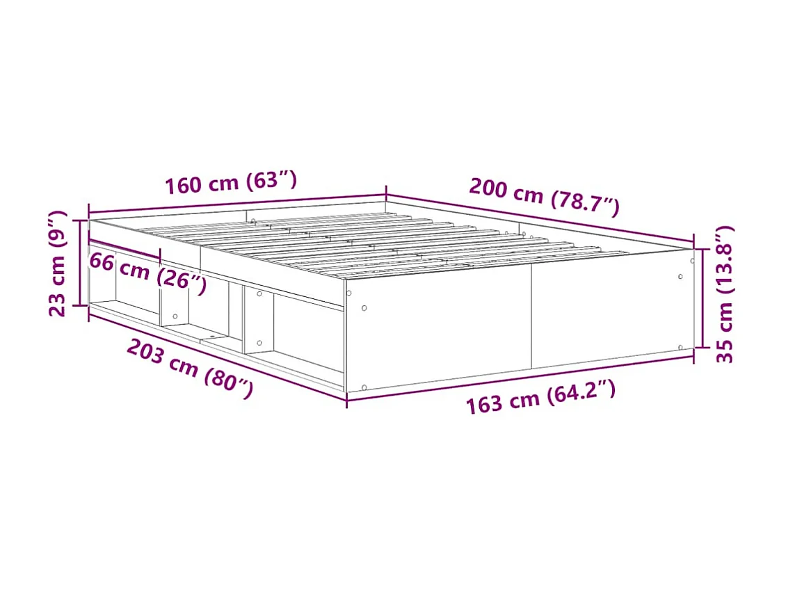 Bedframe zonder matras Sonoma eiken 160x200 cm