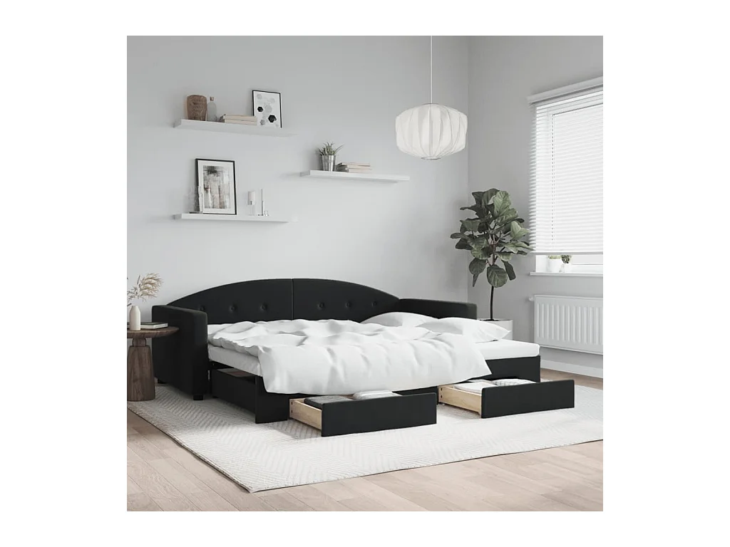Lit de jour avec gigogne et tiroirs noir 90x190 cm velours