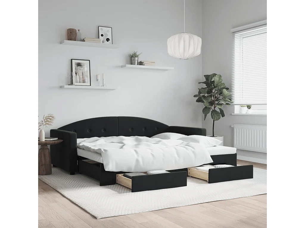 Dagbed met onderschuifbed en lades zwart 90x190 cm fluweel