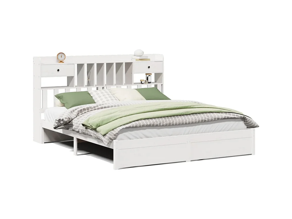 Cama librería blanca sin colchón 180x200 cm madera maciza de pino