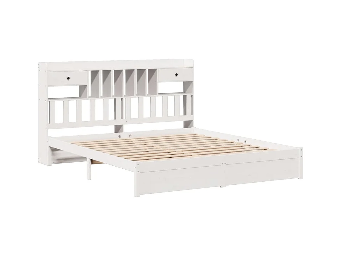 Cama librería blanca sin colchón 180x200 cm madera maciza de pino
