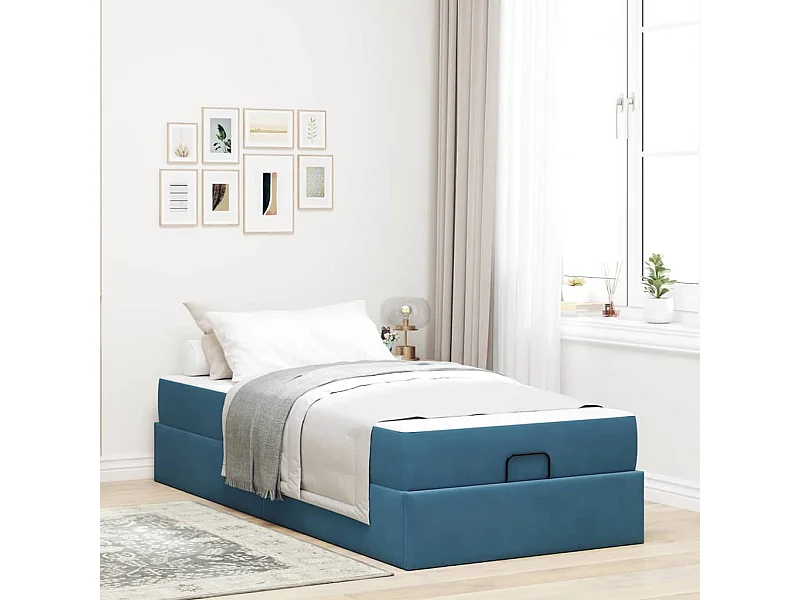 Estructura de cama con colchón Azul 100 x 200 cm Terciopelo