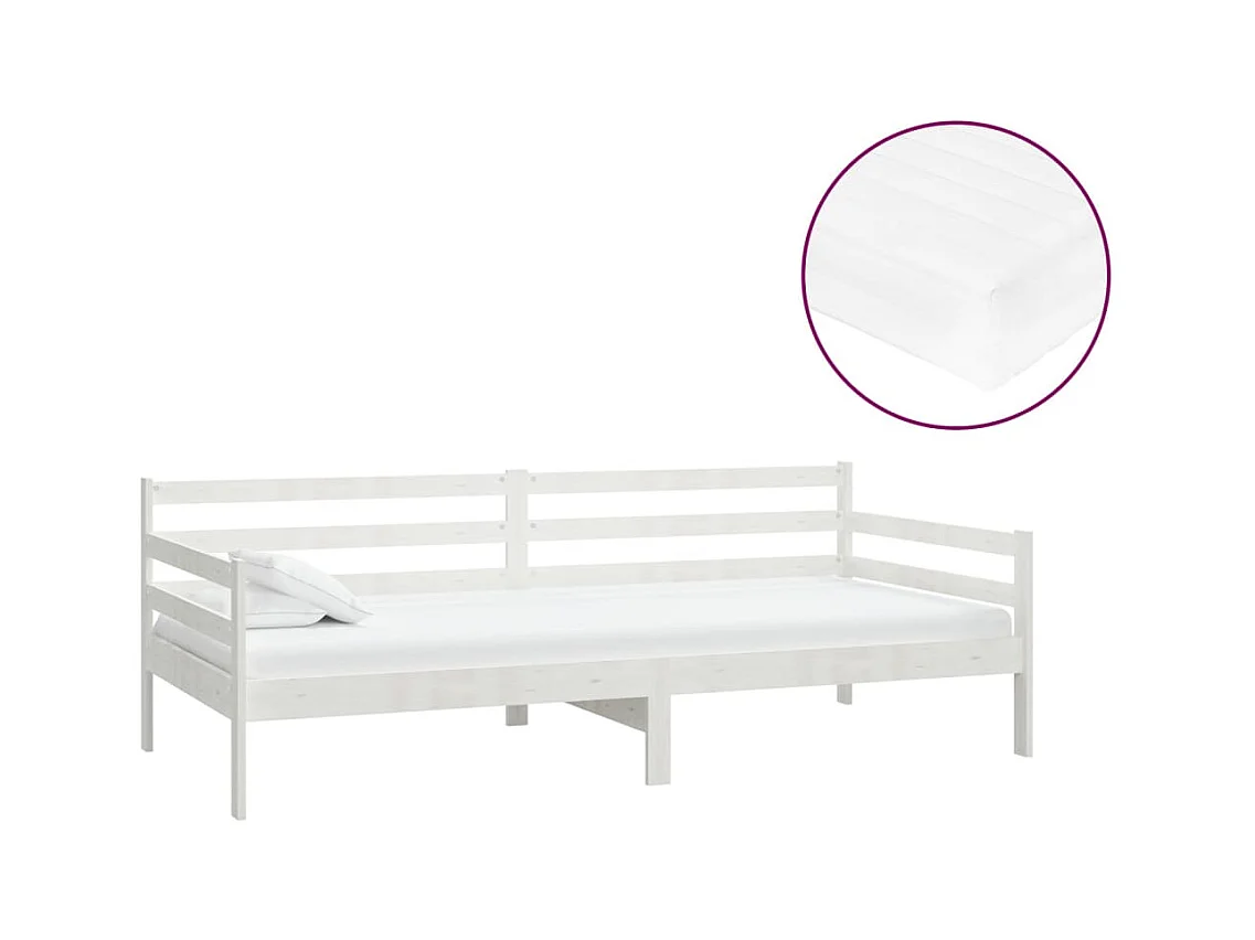 Tagesbett mit Matratze 90x200 cm Weiß Massivholz Kiefer